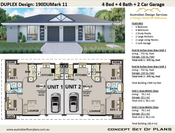 4 Bedroom Duplex House Plan:190DU